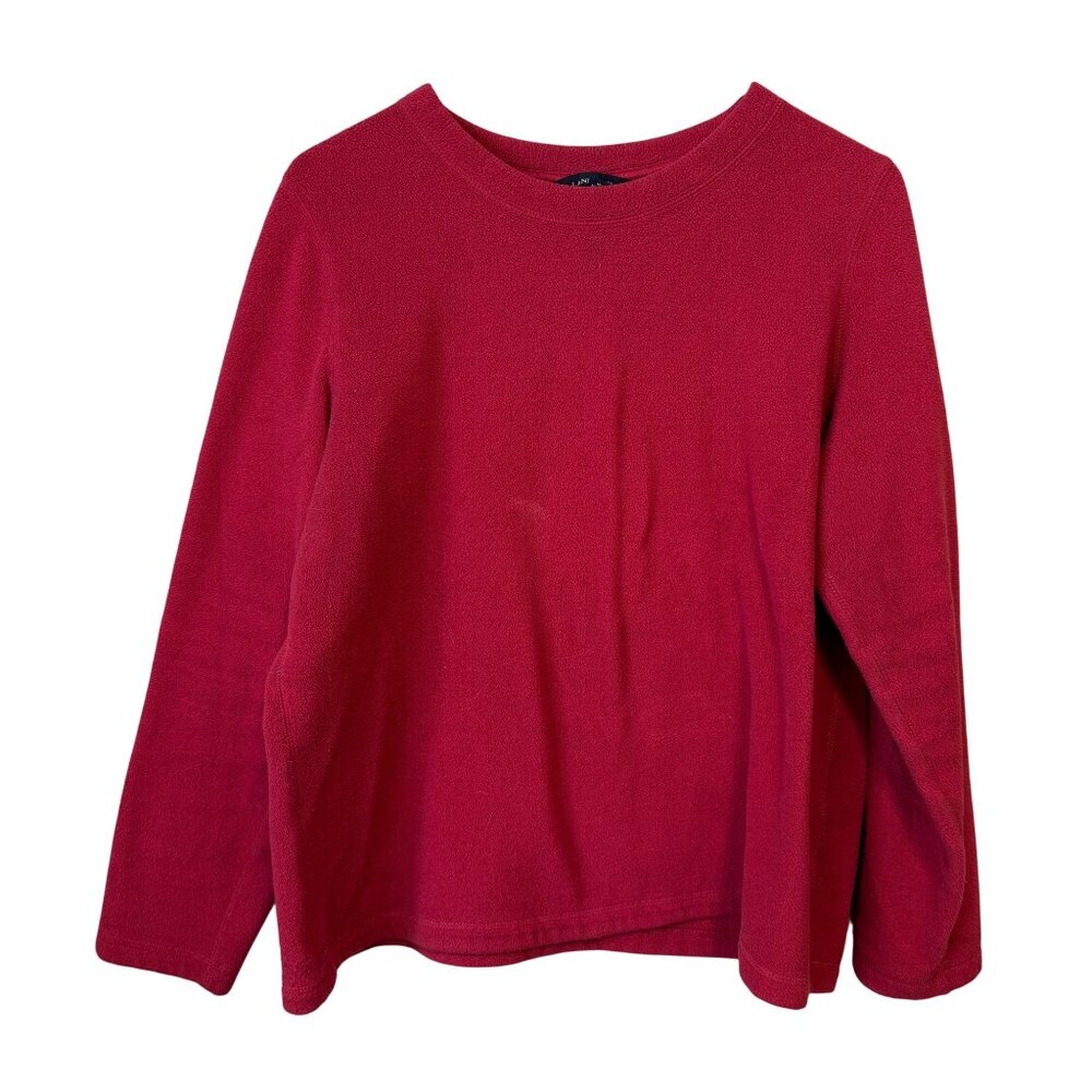 Lands End Red Fleece Long Sleeve Top Womens L 14-16